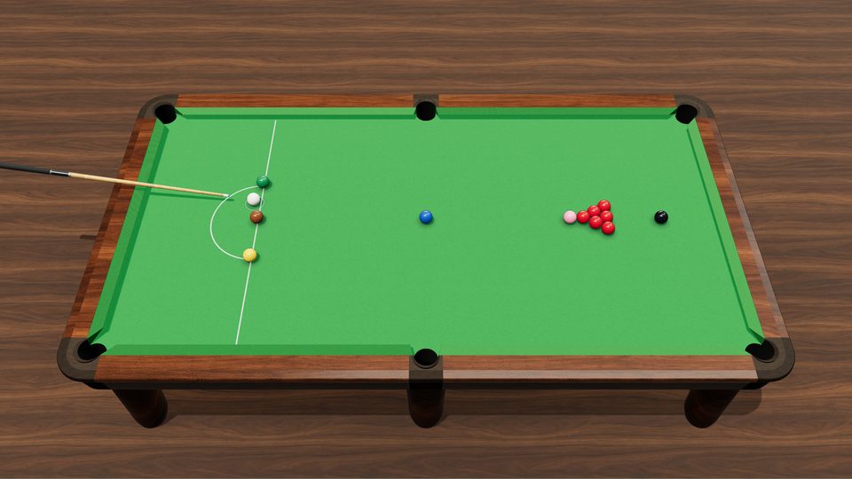 A racked Quick Snooker table in Chalk Rivals